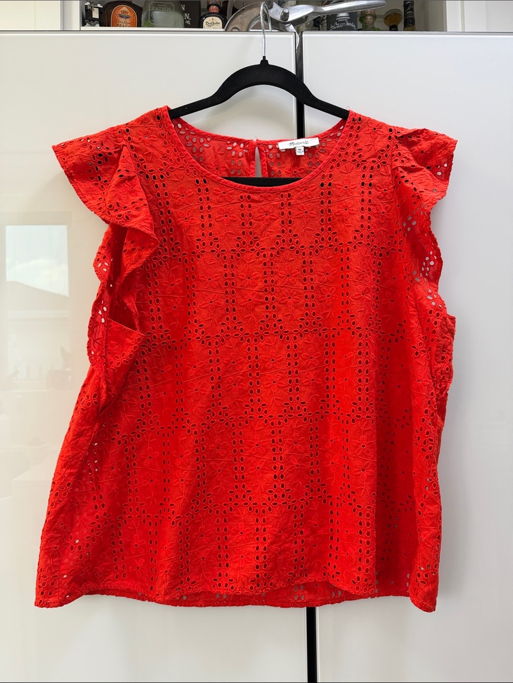 Madewell Red Eyelet Ruffle blouse